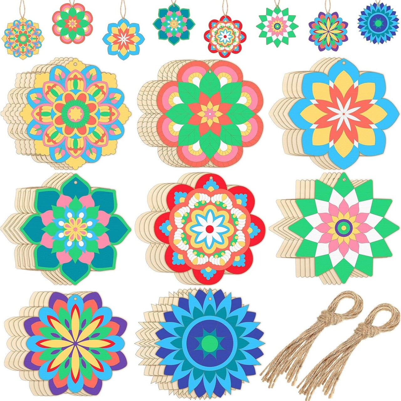 Unfinished Wooden Mandala Painting Crafts – 40 PCS Wood Mandala Slices for DIY Painting, Relaxing Art Projects, Diwali, Wedding & Home Decor (4 Inch, Elegant)